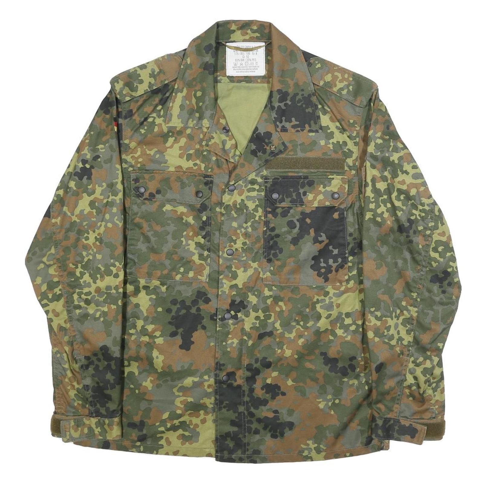 LEO KOHLER Mens Green Camouflage Zip Jacket S Cotton Blend Military Style