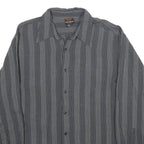 REUNION Mens Grey & White Striped Linen Blend Shirt L Long Sleeve Casual