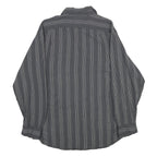 REUNION Mens Grey & White Striped Linen Blend Shirt L Long Sleeve Casual