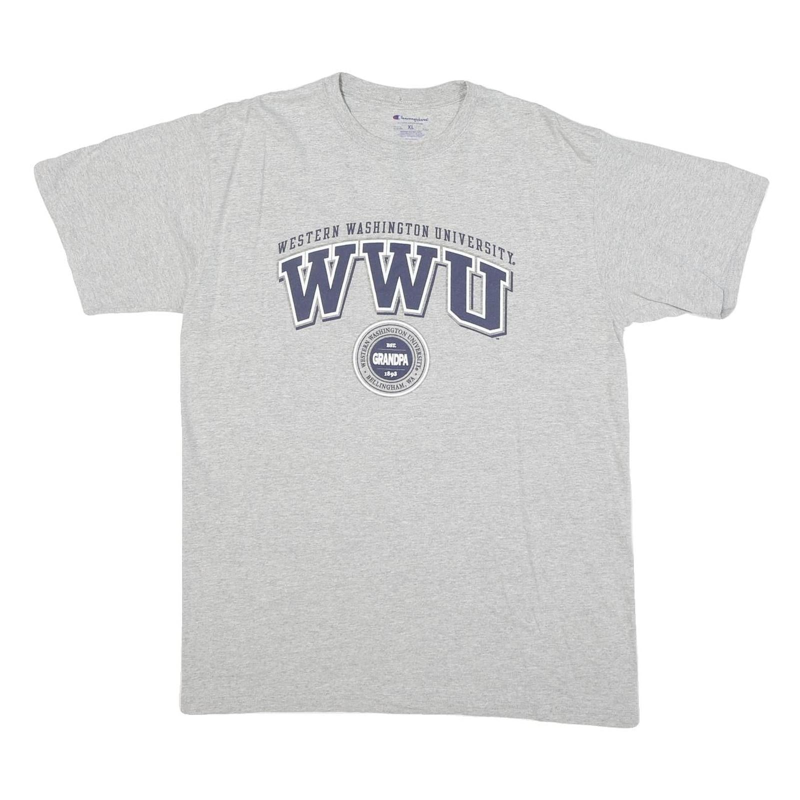 CHAMPION Mens Grey Western Washington University Graphic T-Shirt XL Crew Neck