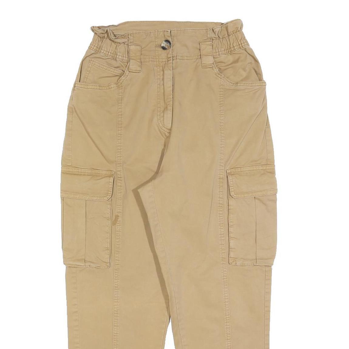 H&M Womens Beige Slim Cargo Trousers W26 L26 Cotton Blend Zip Casual