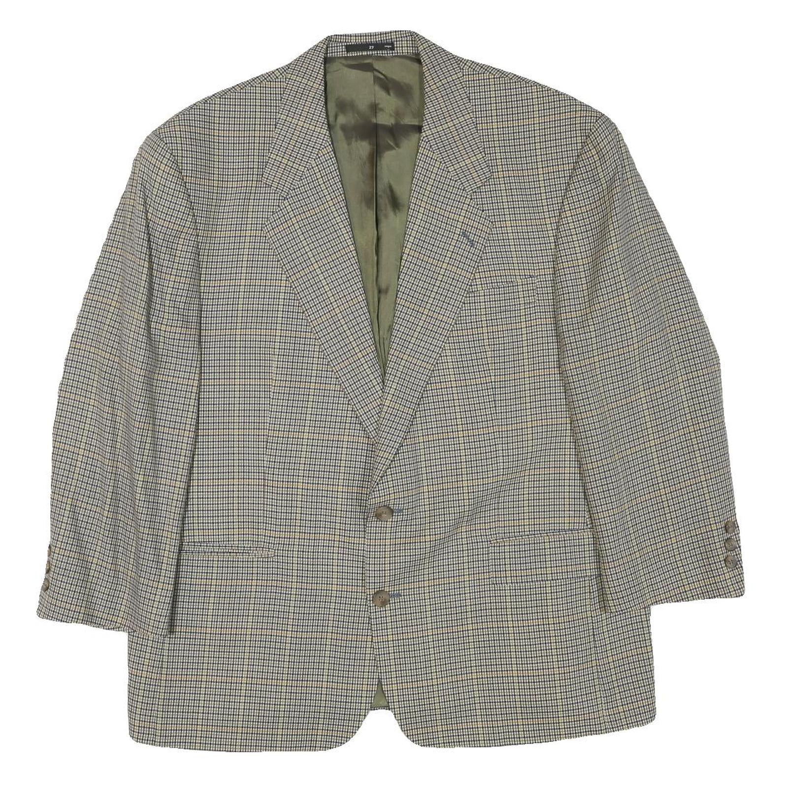 PKZ Mens Beige & Brown Classic Wool Blend Jacket L Woven Check Tailored Button