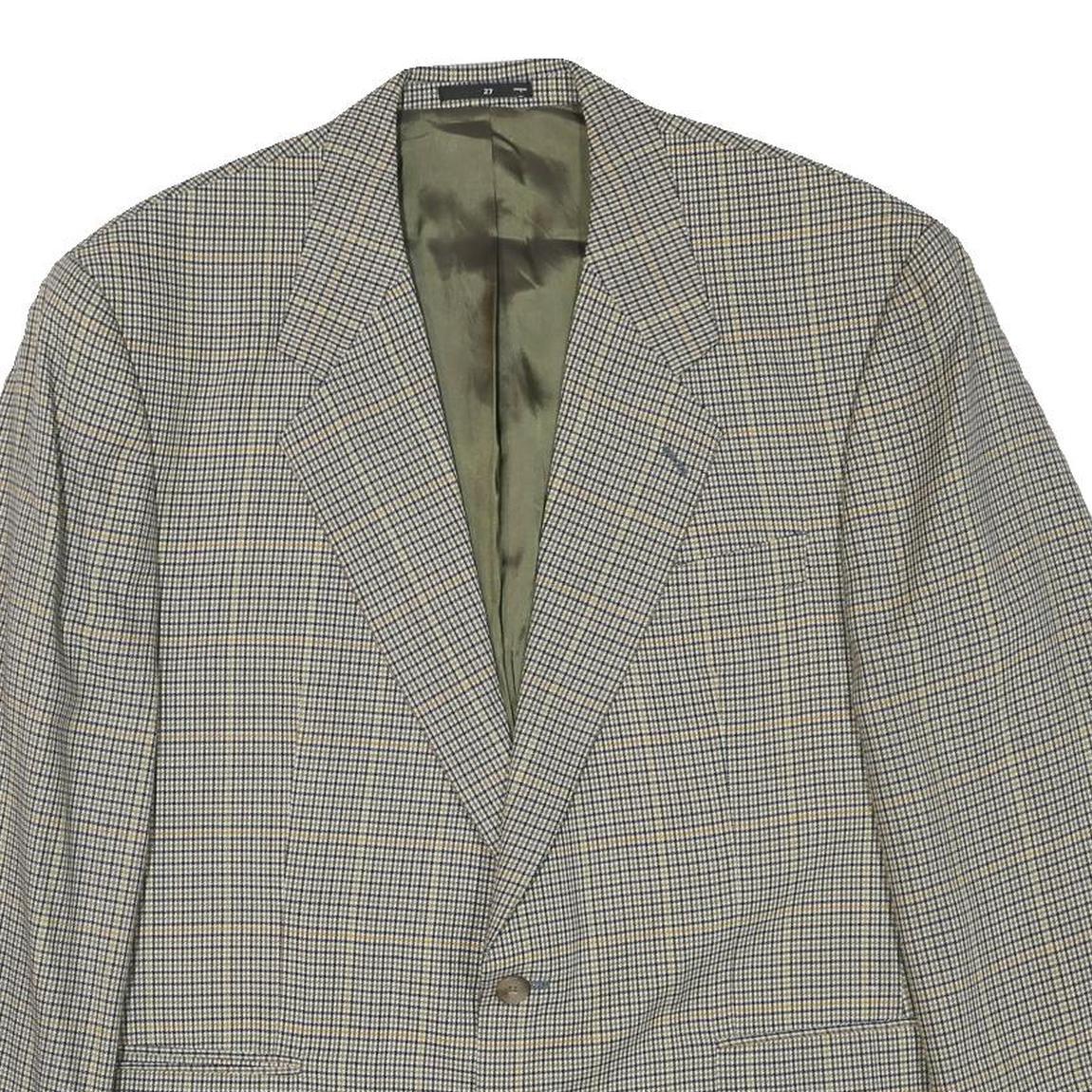 PKZ Mens Beige & Brown Classic Wool Blend Jacket L Woven Check Tailored Button