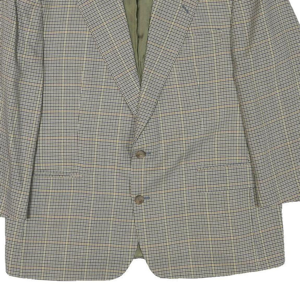 PKZ Mens Beige & Brown Classic Wool Blend Jacket L Woven Check Tailored Button