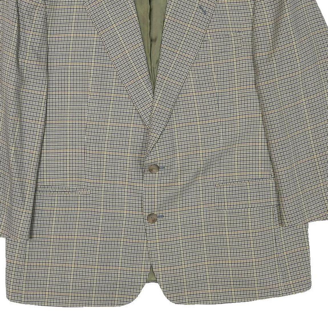 PKZ Mens Beige & Brown Classic Wool Blend Jacket L Woven Check Tailored Button