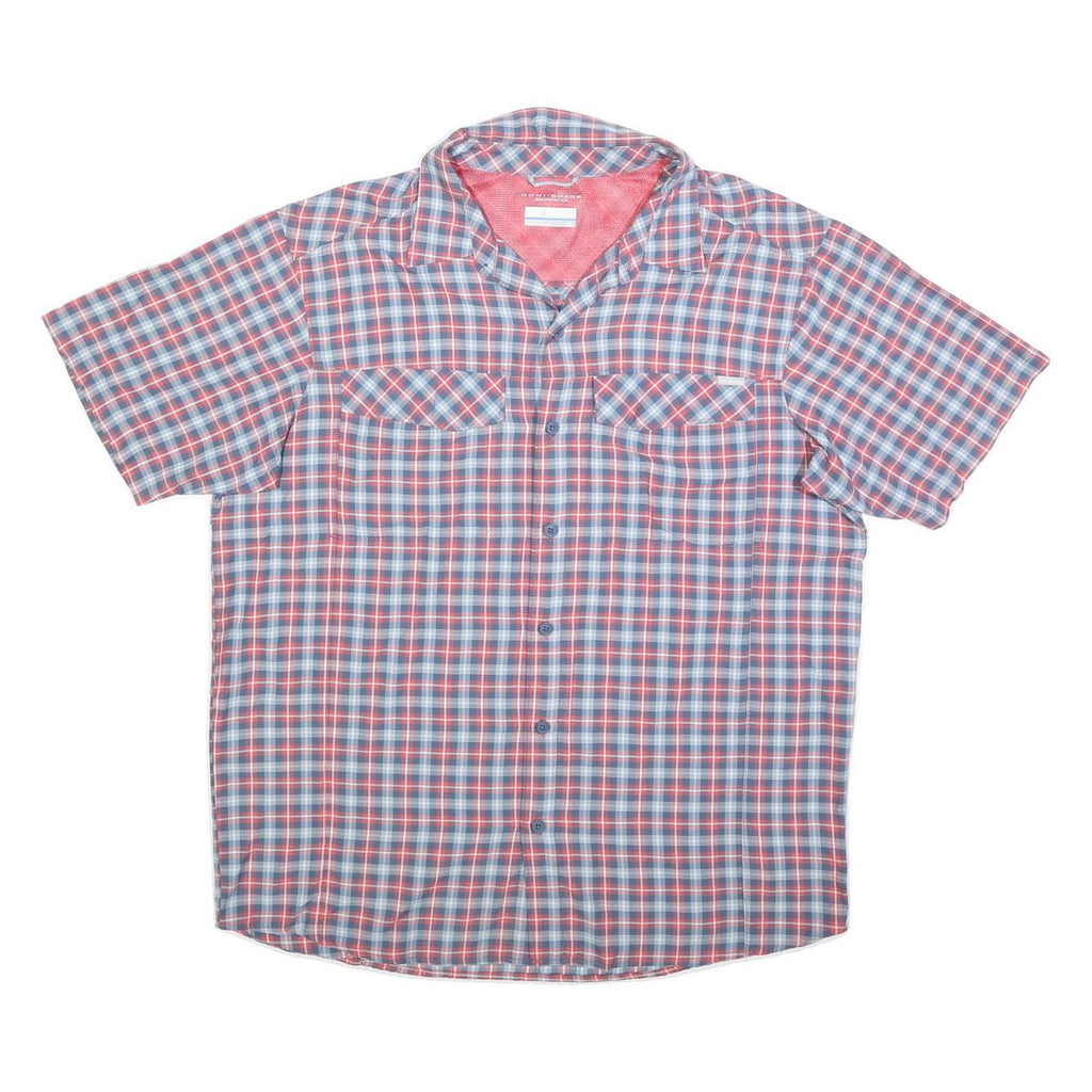 COLUMBIA Mens Blue & Red Check Shirt L Cotton Blend Lightweight Short Sleeve