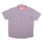 COLUMBIA Mens Blue & Red Check Shirt L Cotton Blend Lightweight Short Sleeve