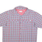 COLUMBIA Mens Blue & Red Check Shirt L Cotton Blend Lightweight Short Sleeve