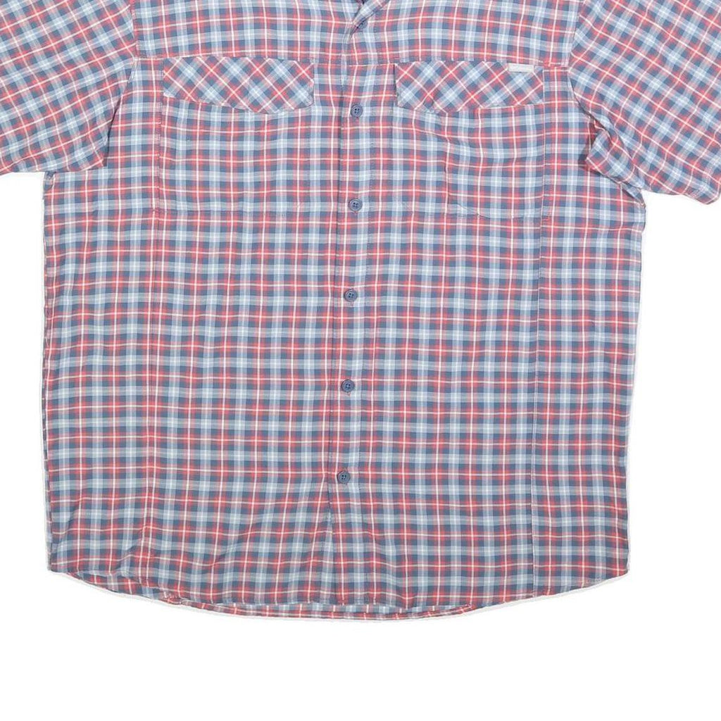 COLUMBIA Mens Blue & Red Check Shirt L Cotton Blend Lightweight Short Sleeve