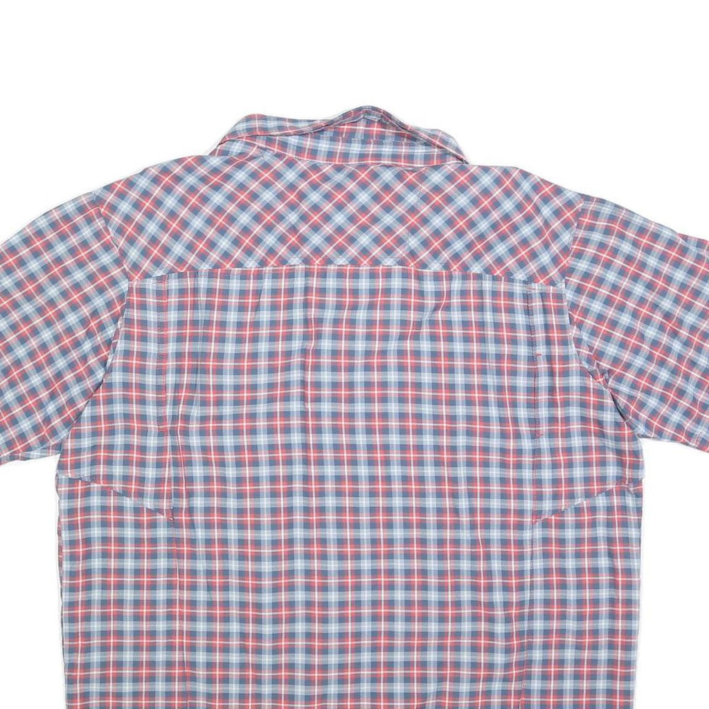 COLUMBIA Mens Blue & Red Check Shirt L Cotton Blend Lightweight Short Sleeve