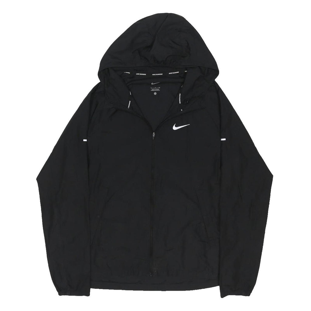 NIKE RUNNING Mens Black Slim Jacket S Polyester Blend Zip Hooded Plain