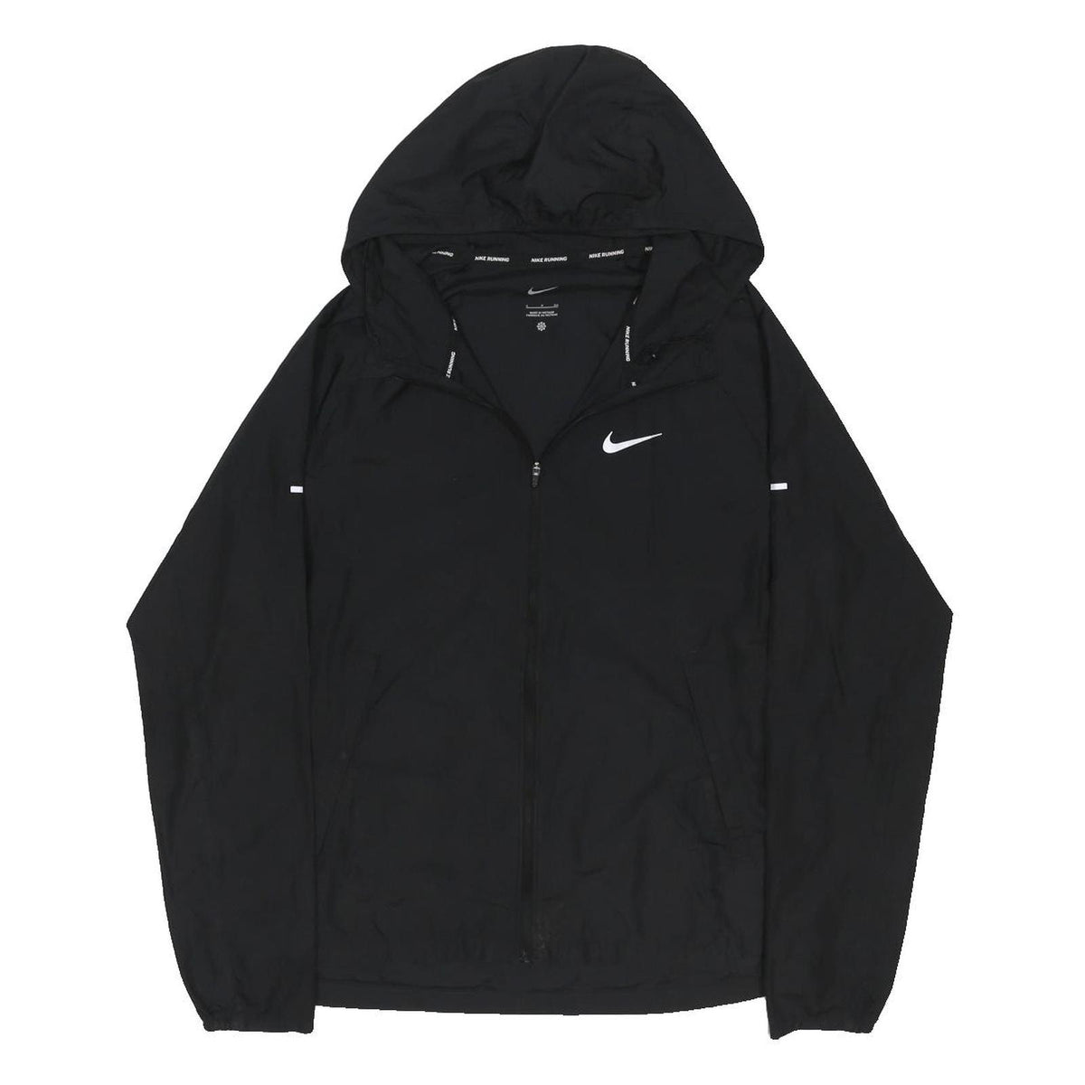 NIKE RUNNING Mens Black Slim Jacket S Polyester Blend Zip Hooded Plain