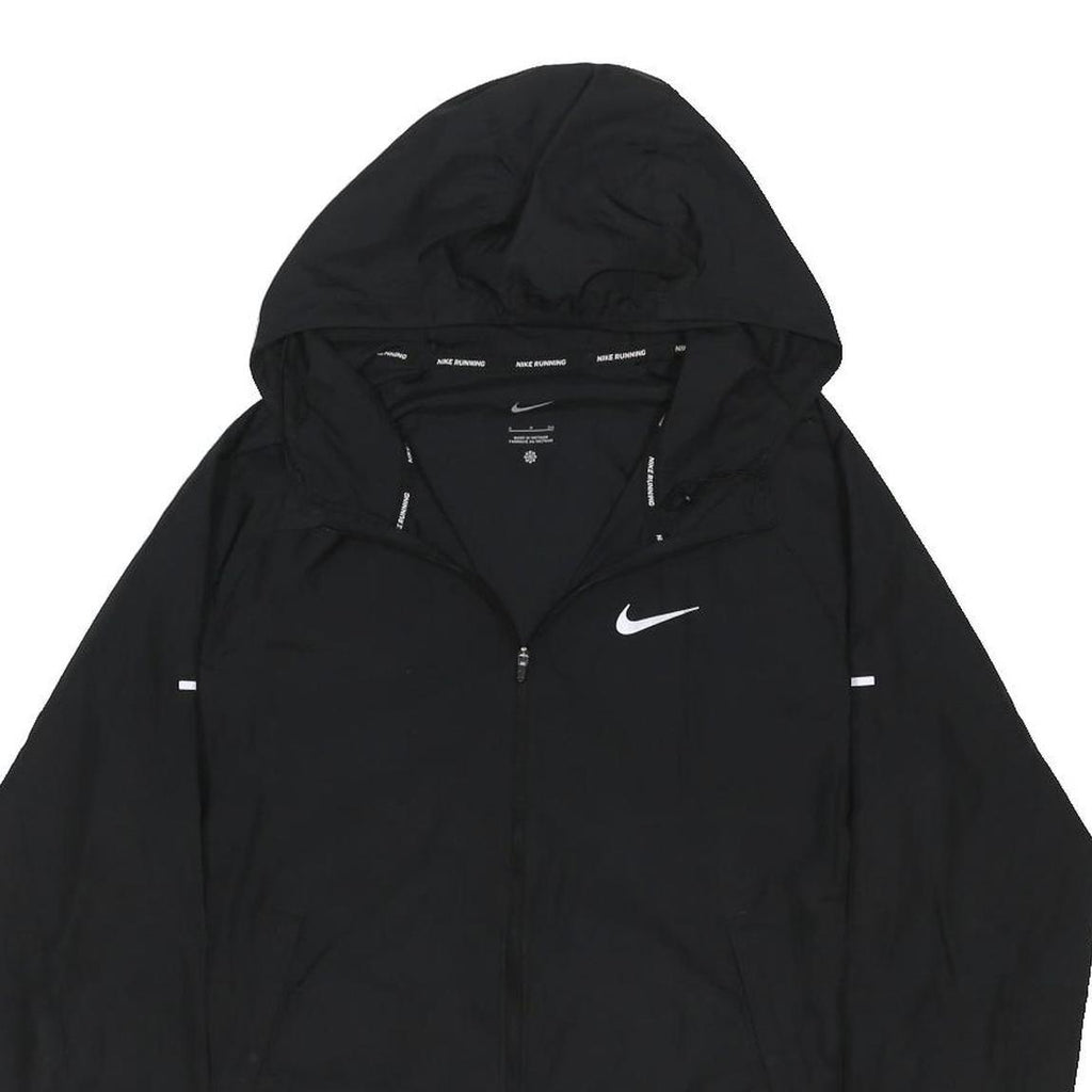 NIKE RUNNING Mens Black Slim Jacket S Polyester Blend Zip Hooded Plain