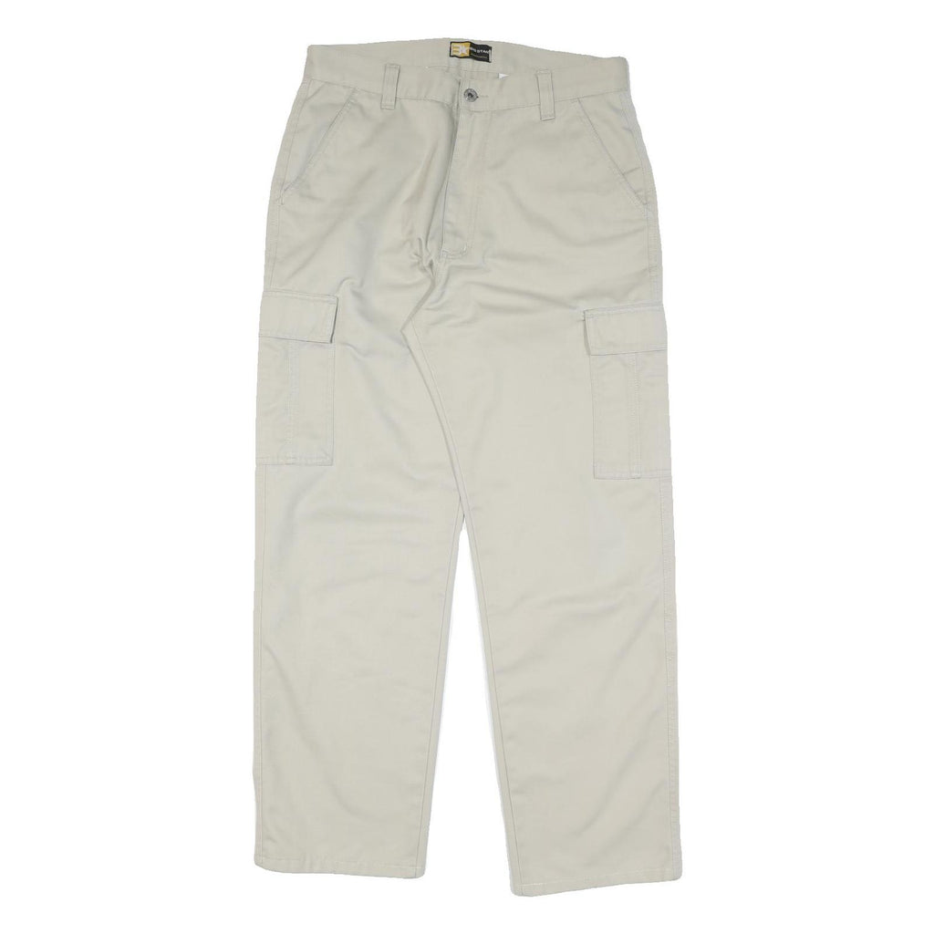 Beige Mens Cotton Blend Regular Cargo Trousers W34 L30 Work Utility Zip