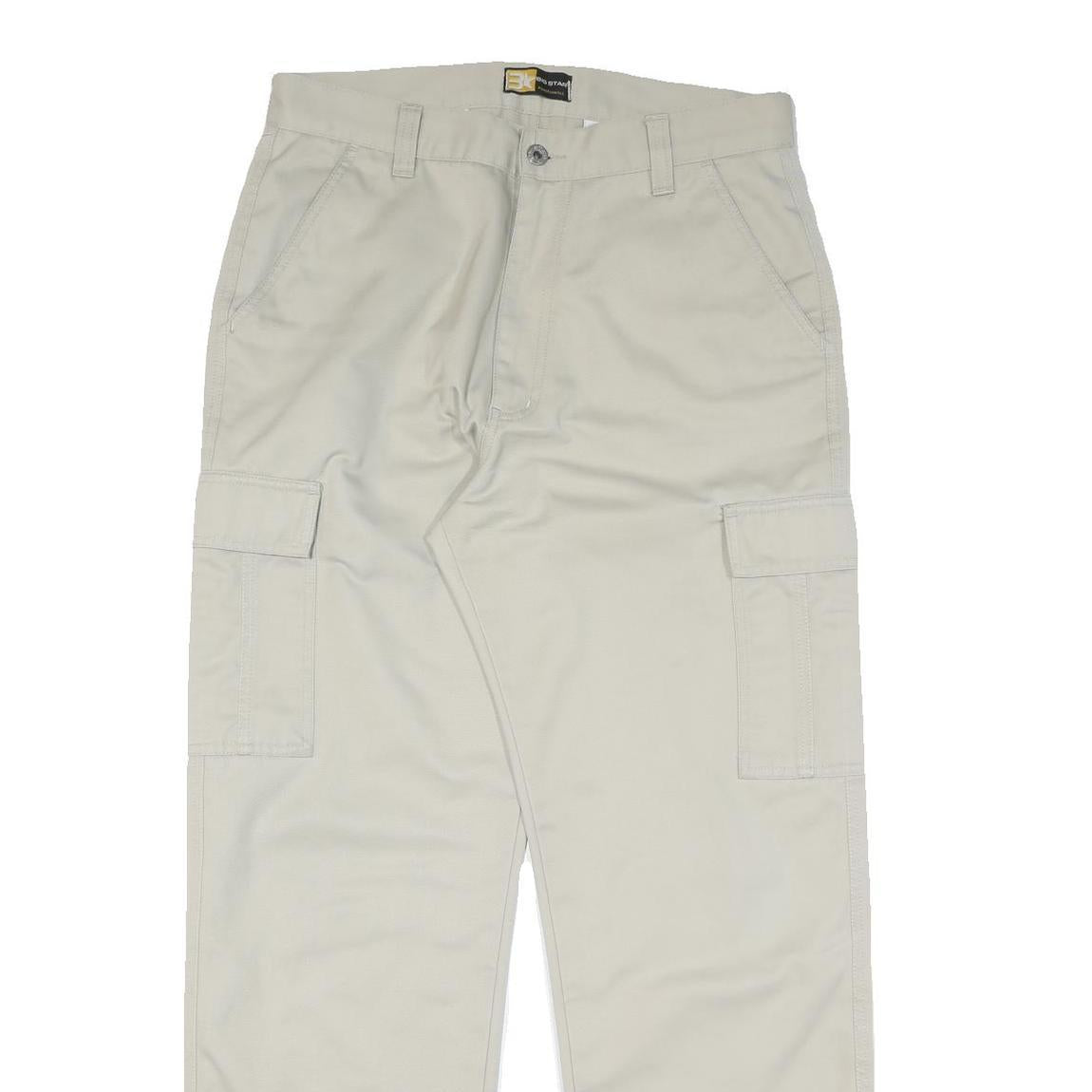 Beige Mens Cotton Blend Regular Cargo Trousers W34 L30 Work Utility Zip