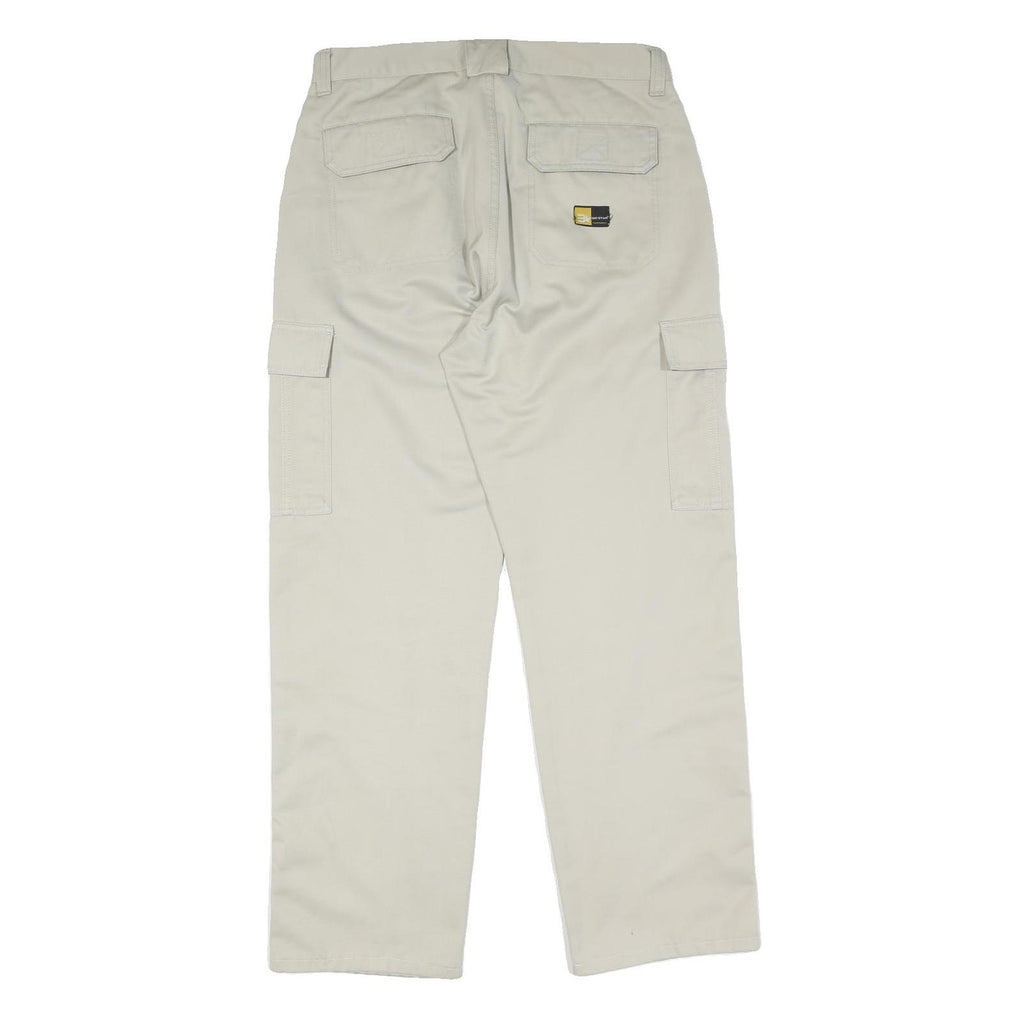 Beige Mens Cotton Blend Regular Cargo Trousers W34 L30 Work Utility Zip