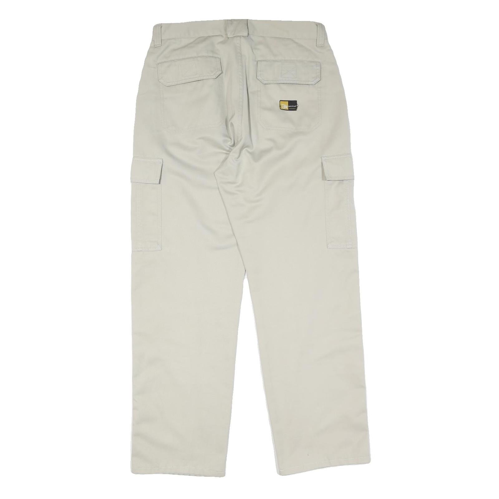 Beige Mens Cotton Blend Regular Cargo Trousers W34 L30 Work Utility Zip