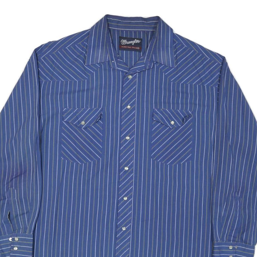 WRANGLER Mens Blue & White Striped Western Shirt XL Classic Casual Buttoned