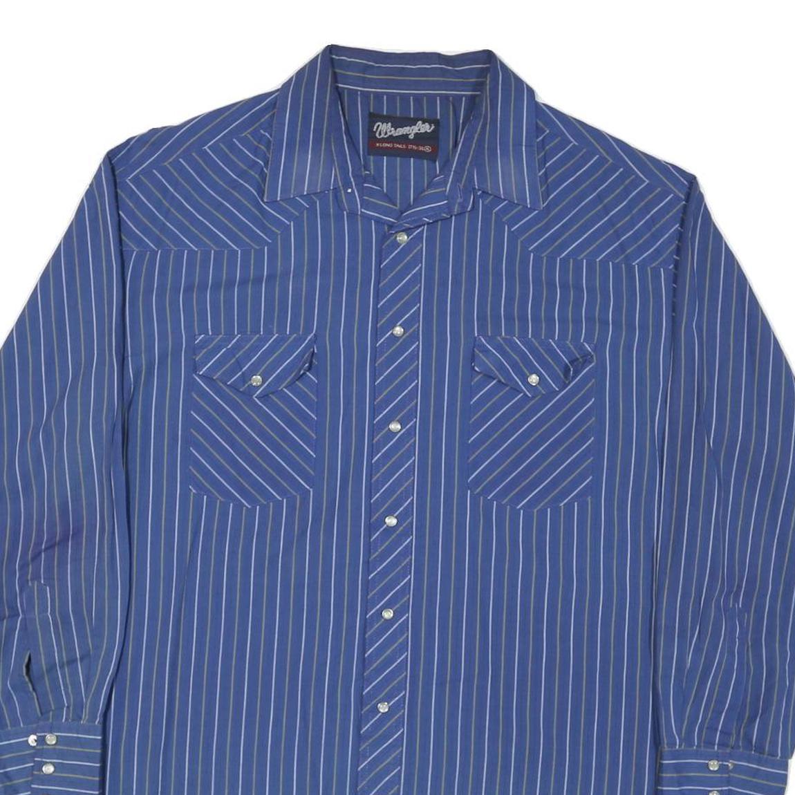 WRANGLER Mens Blue & White Striped Western Shirt XL Classic Casual Buttoned