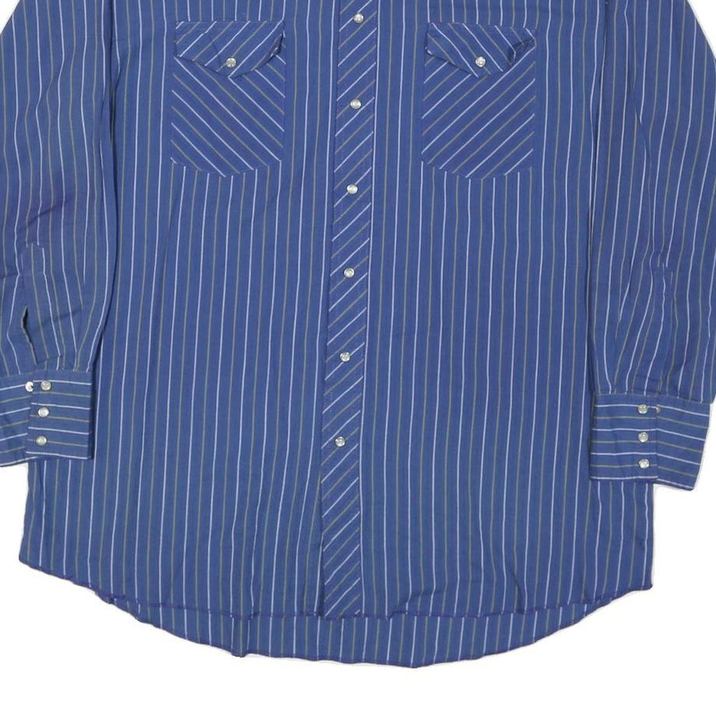 WRANGLER Mens Blue & White Striped Western Shirt XL Classic Casual Buttoned