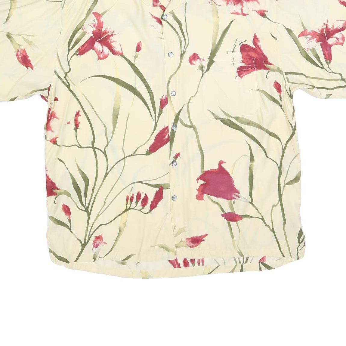 STRAIGHT DOWN Mens Cream & Red Floral Casual Shirt L Lightweight Summer