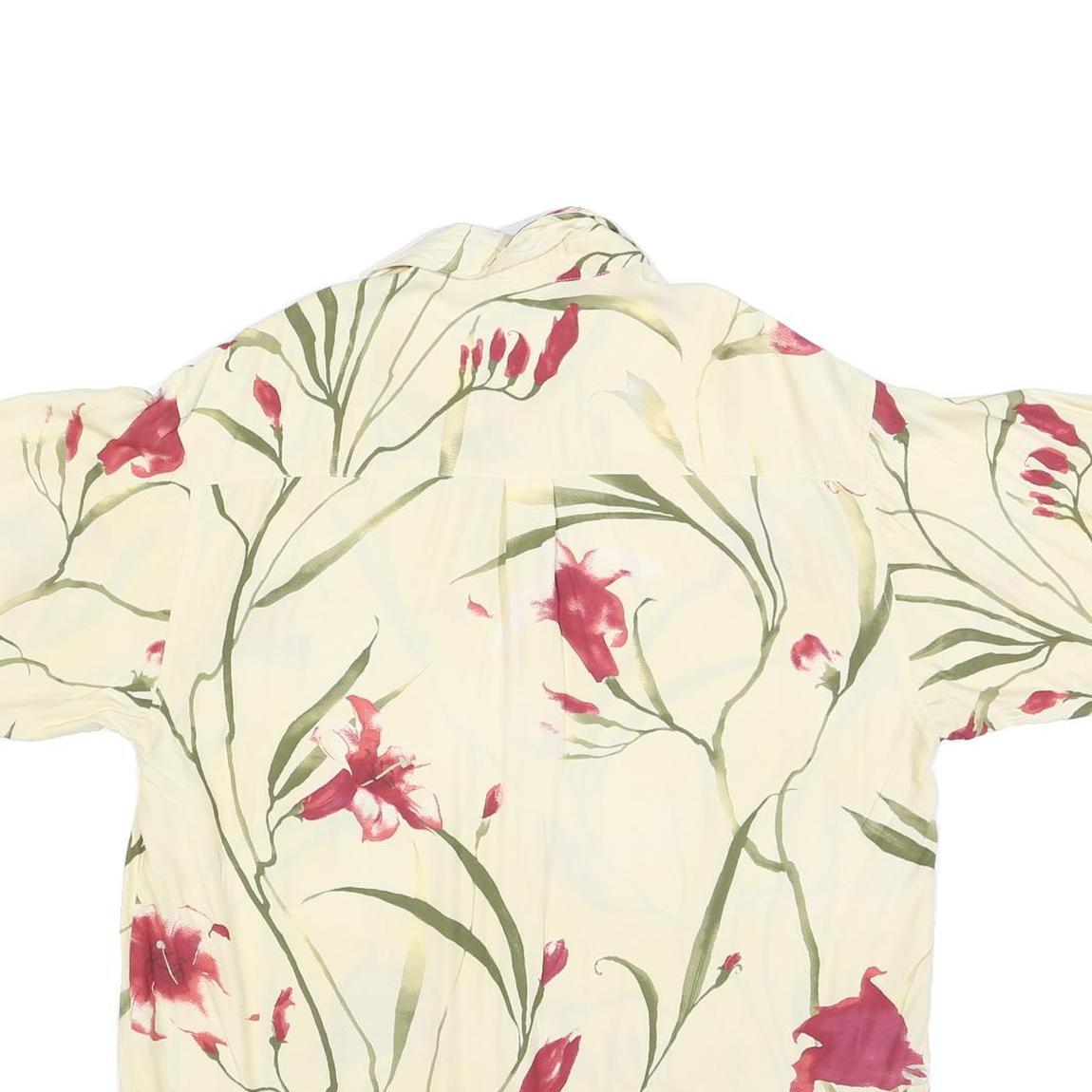 STRAIGHT DOWN Mens Cream & Red Floral Casual Shirt L Lightweight Summer
