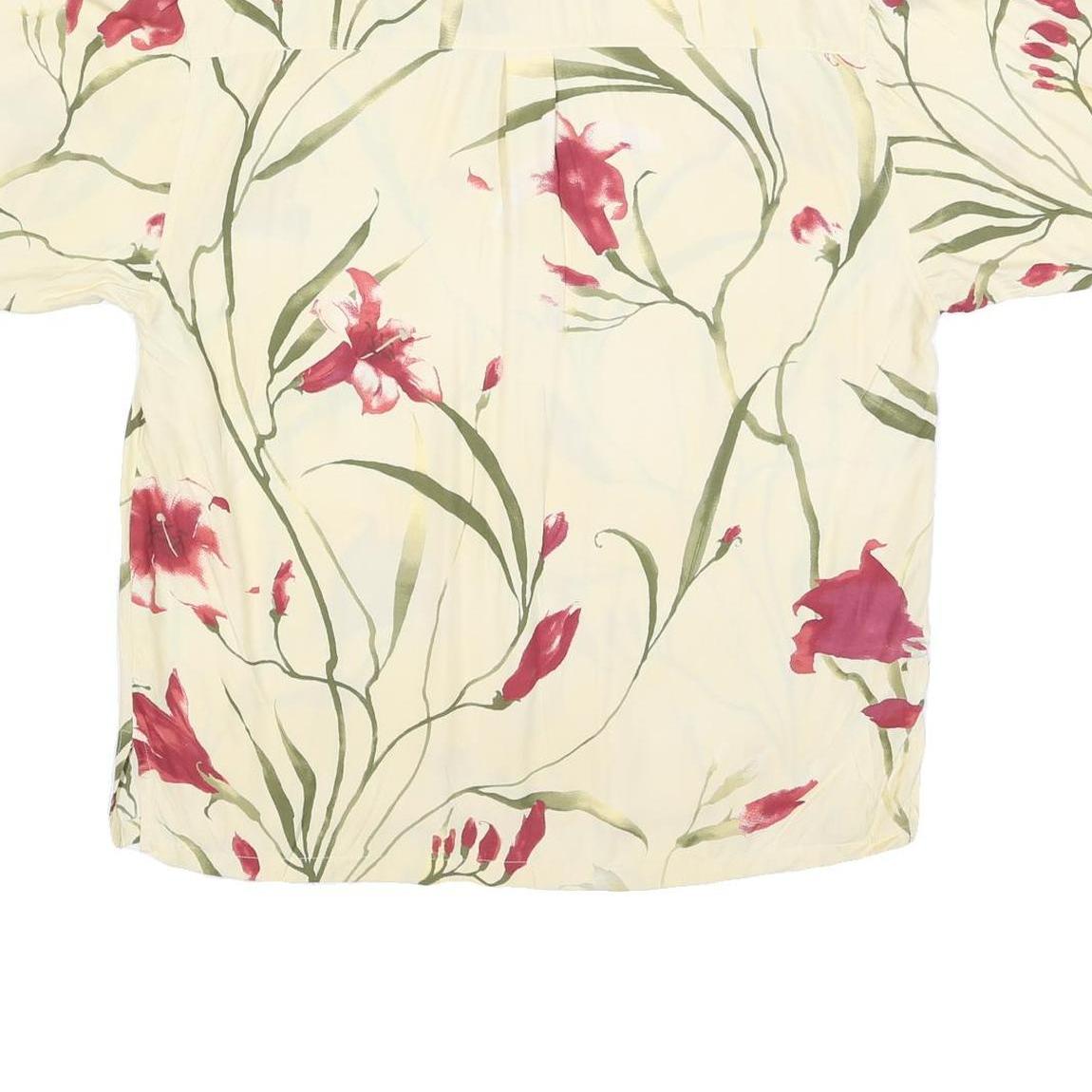STRAIGHT DOWN Mens Cream & Red Floral Casual Shirt L Lightweight Summer