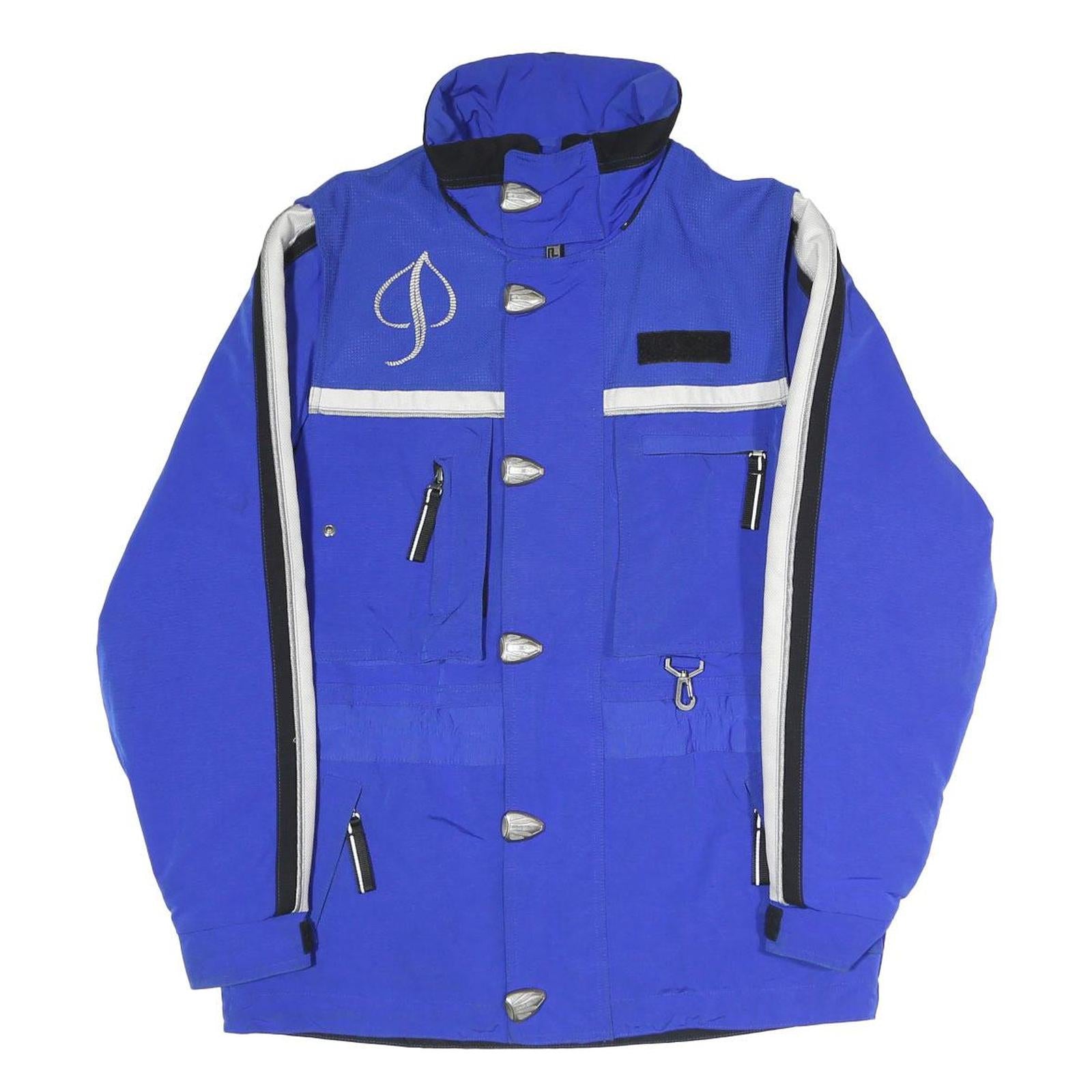 PHENIX Womens Blue & White Zip Jacket S Polyester Blend Logo Embroidered