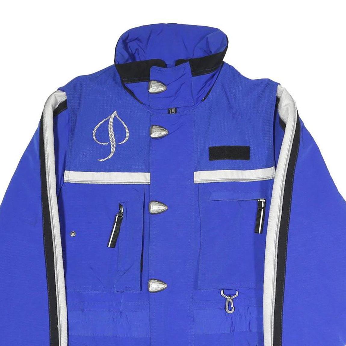 PHENIX Womens Blue & White Zip Jacket S Polyester Blend Logo Embroidered