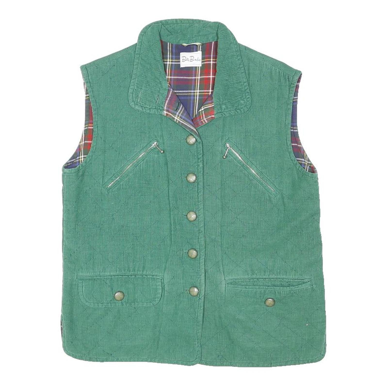 BETTY BARCLAY Womens Green Cotton Quilted Button Jacket UK 10 Classic Sleeveless