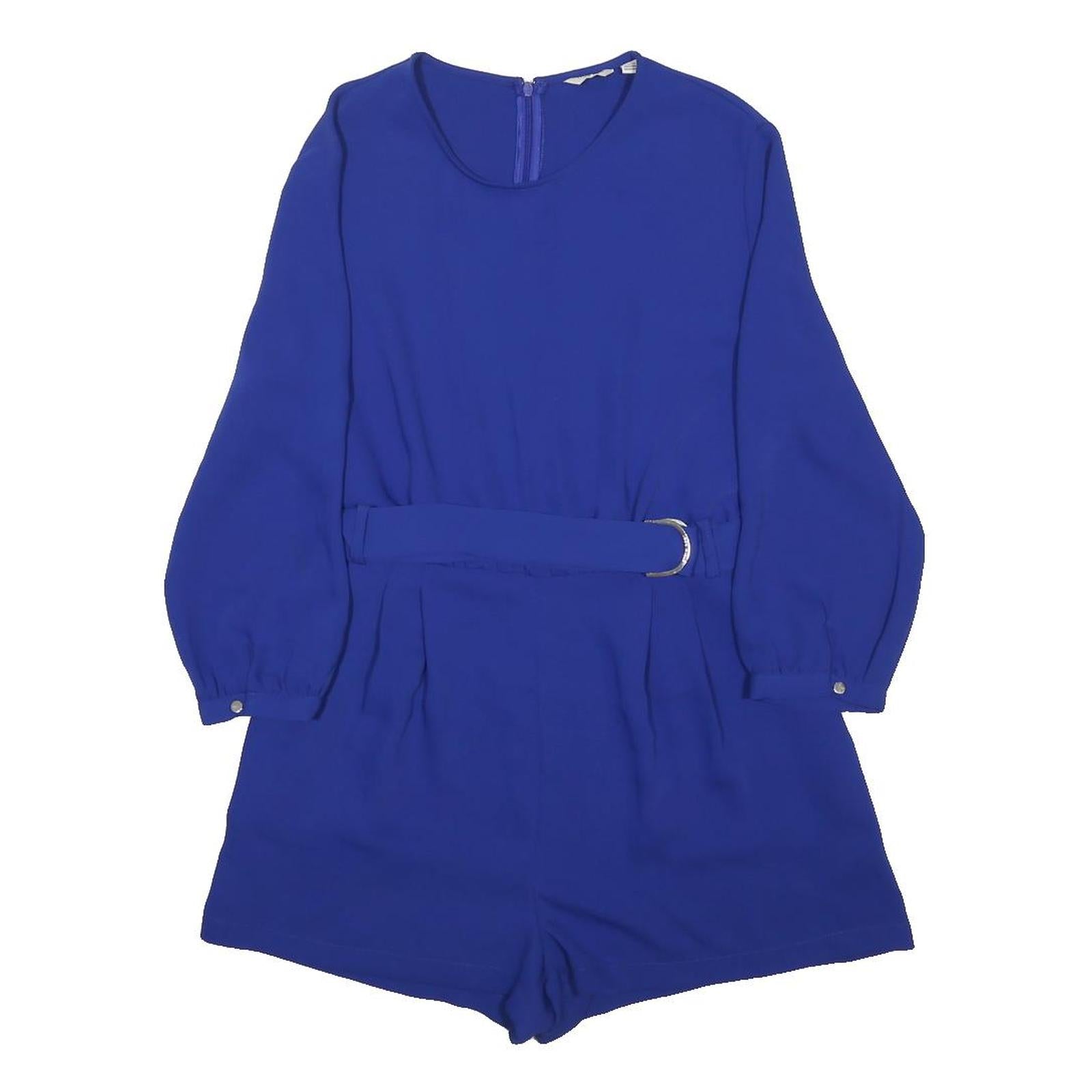 JACK WILLS Womens Blue Playsuit Polyester UK 14 Belted Long Sleeve Comfortable