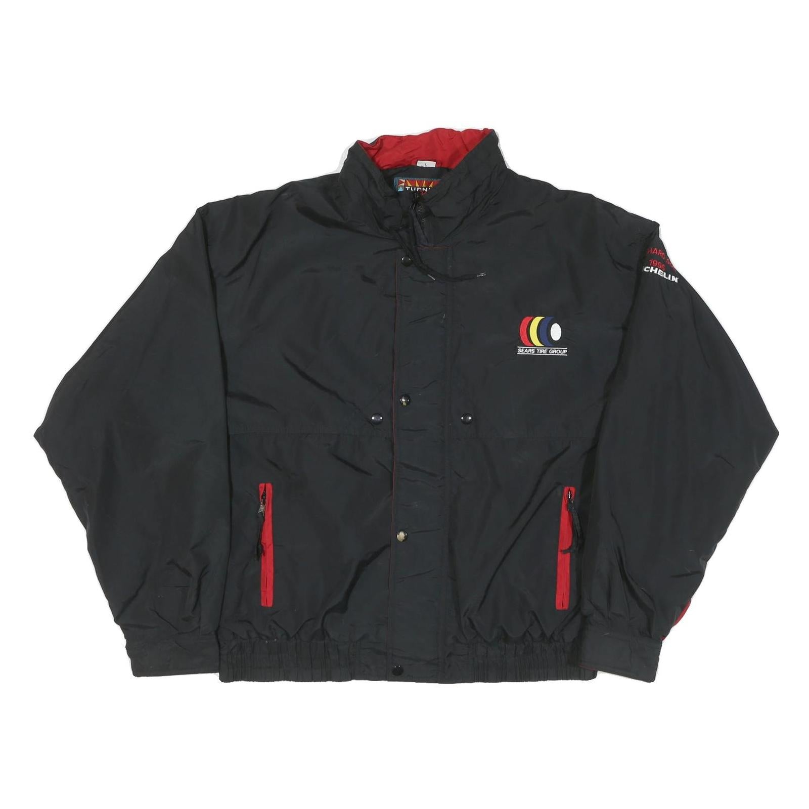 TURNING POINT Mens Black Racing Logo Zip Jacket L Polyester Blend Sportswear