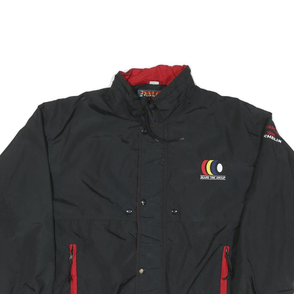 TURNING POINT Mens Black Racing Logo Zip Jacket L Polyester Blend Sportswear