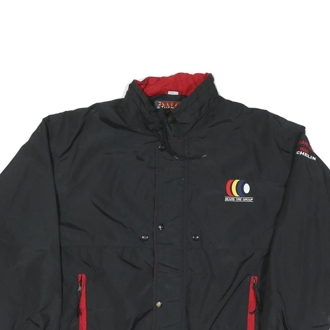 TURNING POINT Mens Black Racing Logo Zip Jacket L Polyester Blend Sportswear