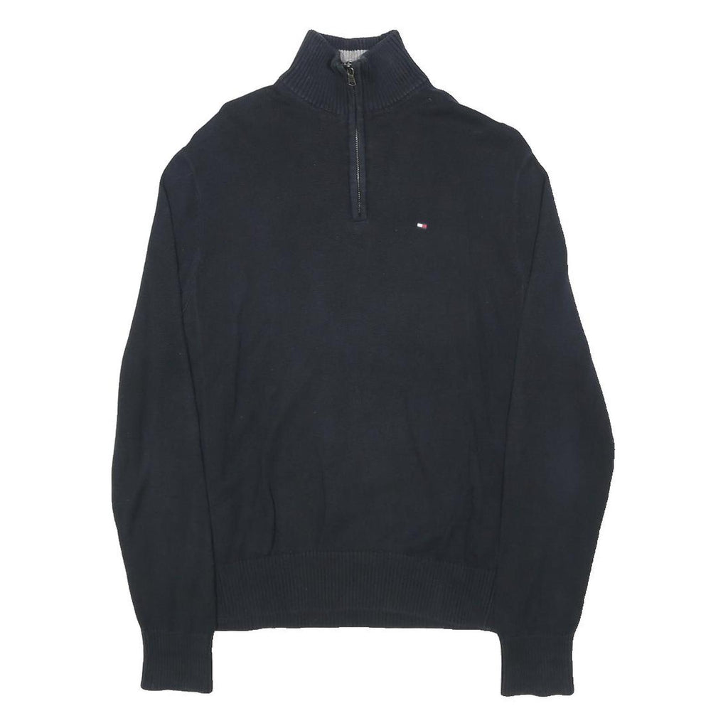 TOMMY HILFIGER Mens Black Pullover Plain 1/4 Zip Cotton Jumper S S