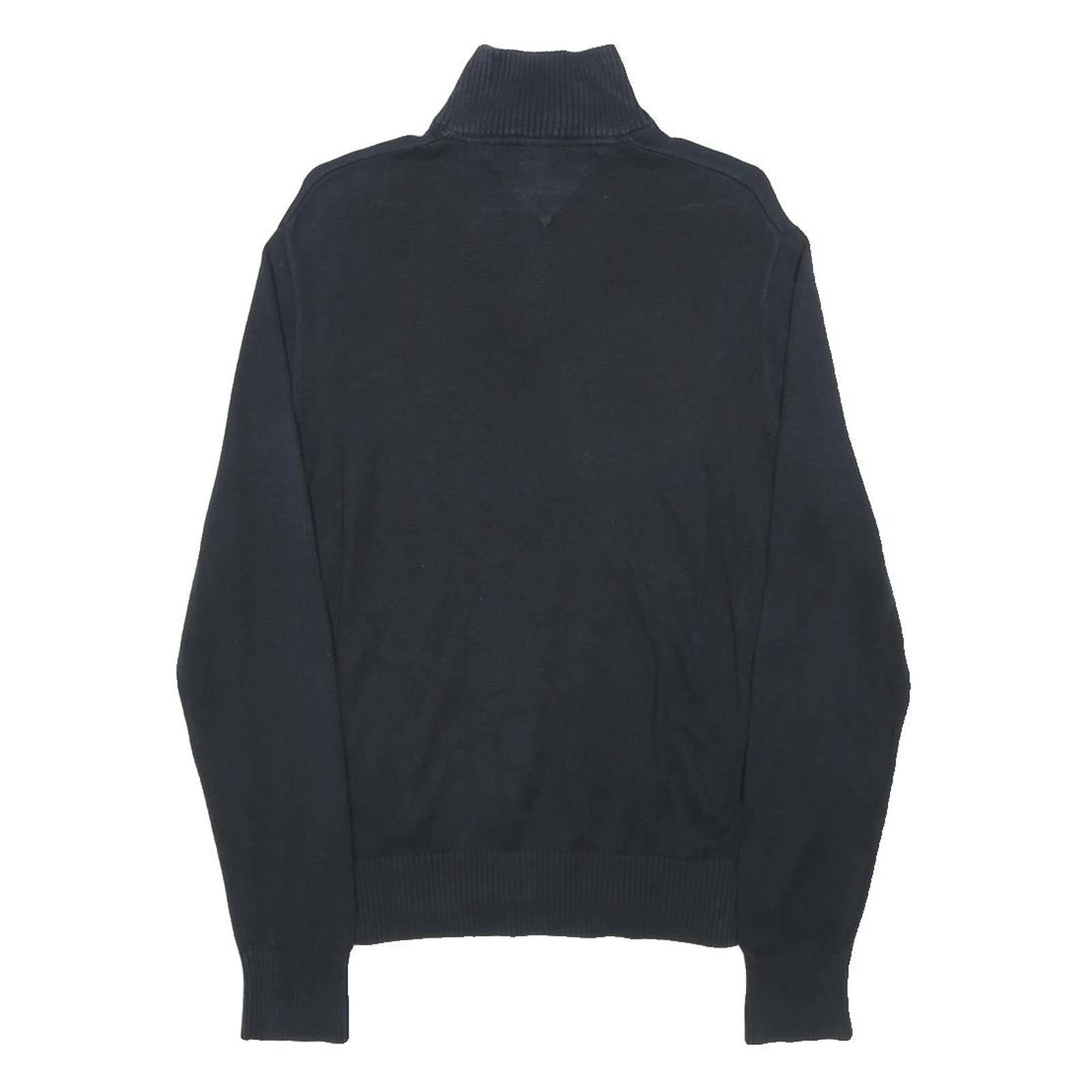 TOMMY HILFIGER Mens Black Pullover Plain 1/4 Zip Cotton Jumper S S