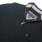 TOMMY HILFIGER Mens Black Pullover Plain 1/4 Zip Cotton Jumper S S