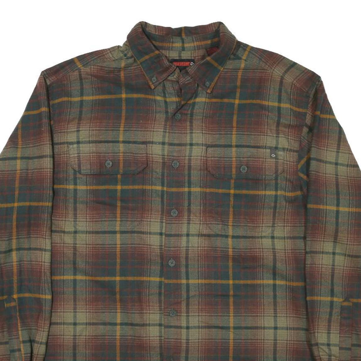 WOLVERINE Mens Green Brown Plaid Shirt L Cotton Blend Casual Button-Down