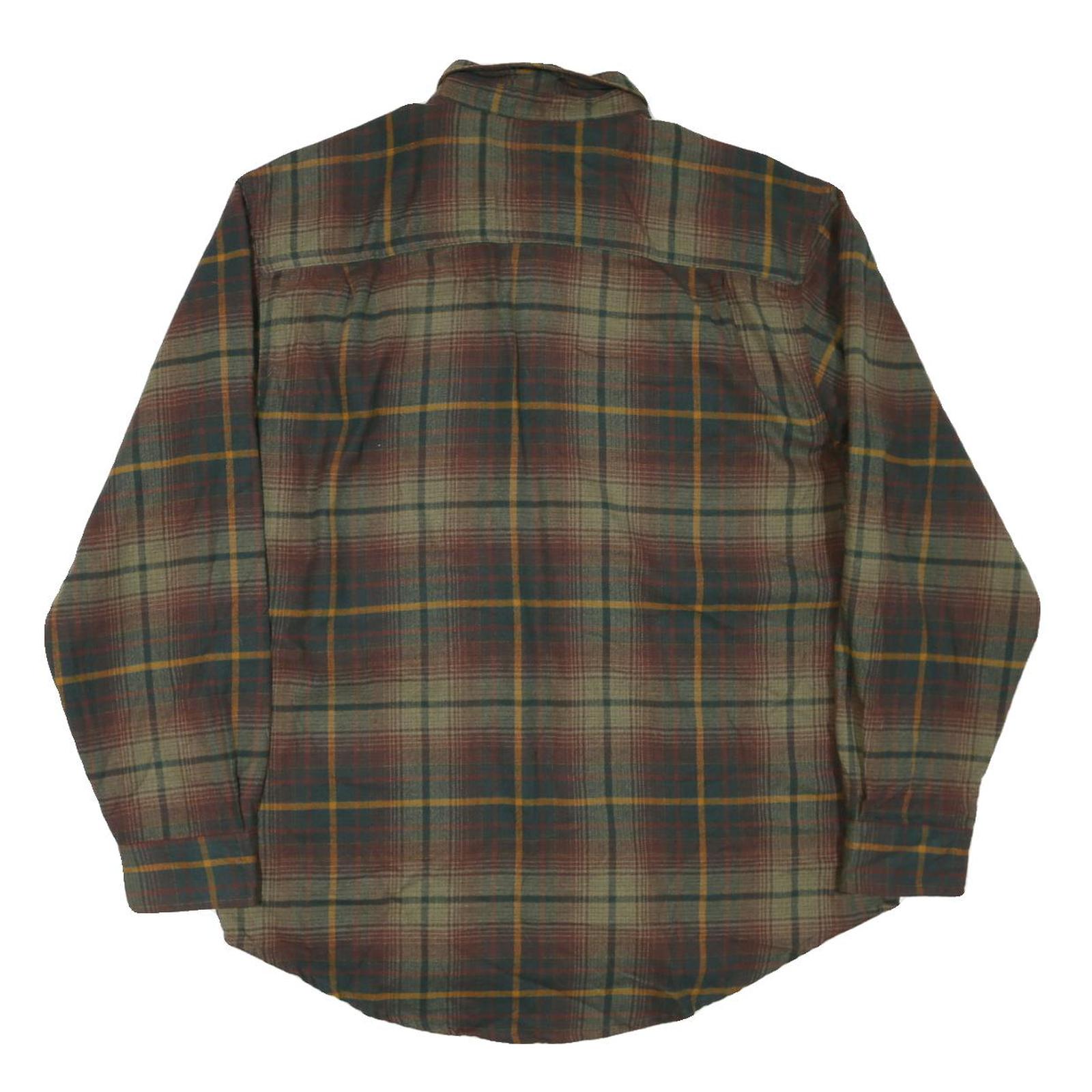 WOLVERINE Mens Green Brown Plaid Shirt L Cotton Blend Casual Button-Down