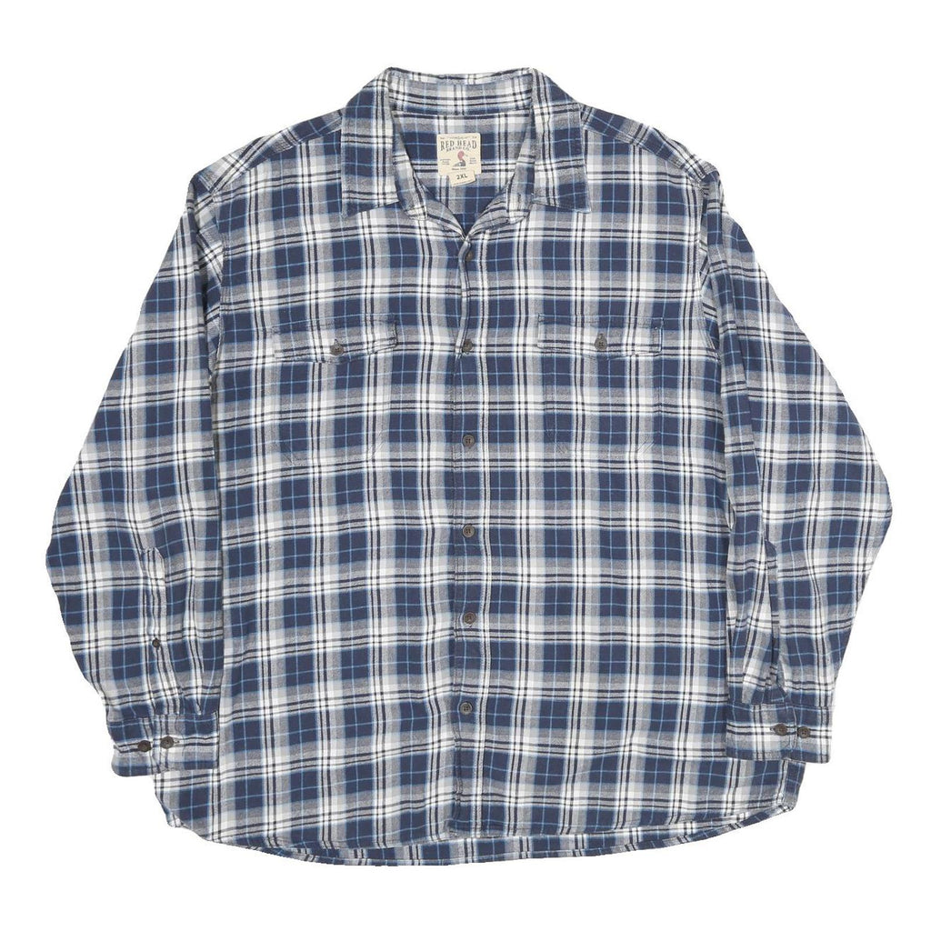 RED HEAD Mens Blue & White Check Shirt 2XL Long Sleeve Cotton Casual Workwear