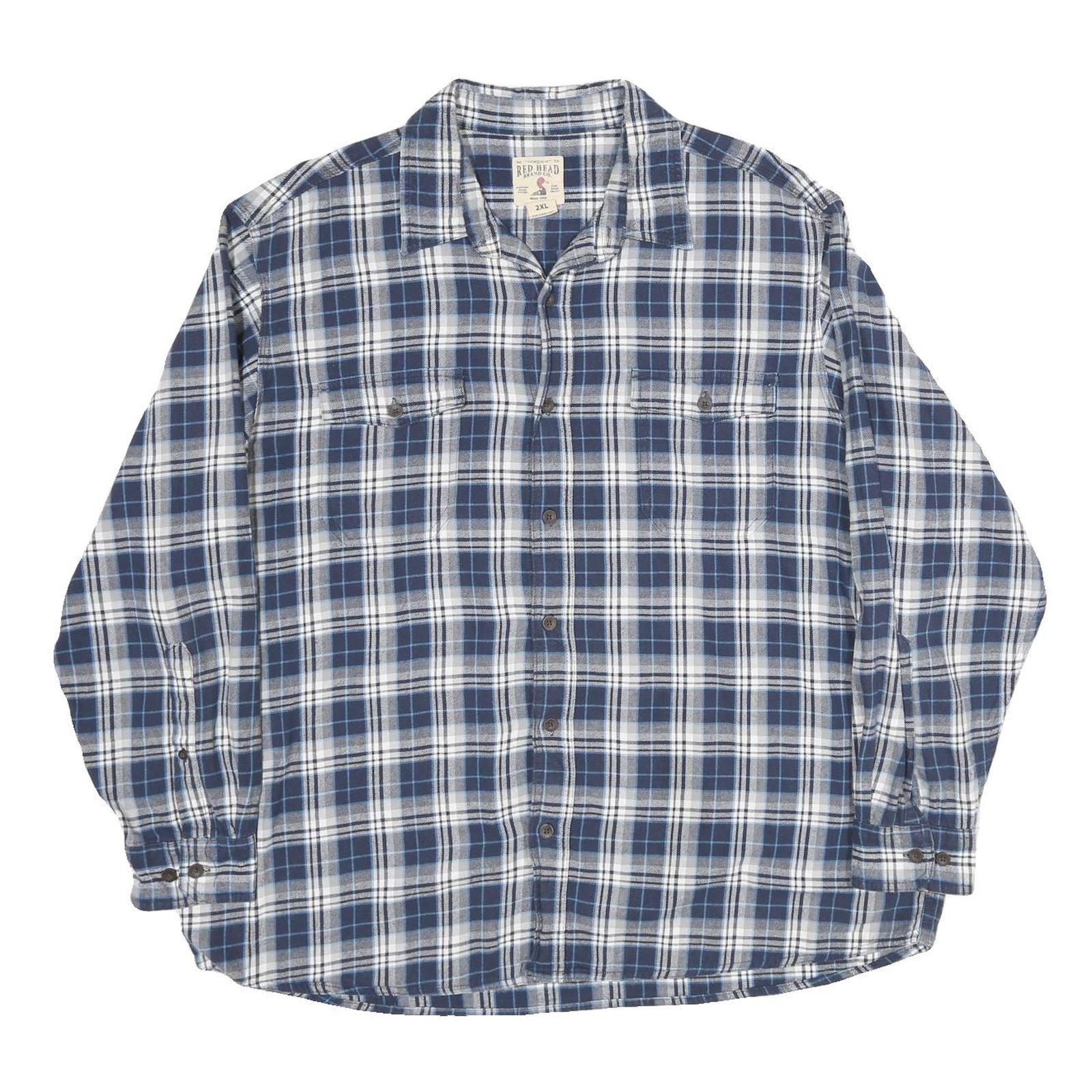 RED HEAD Mens Blue & White Check Shirt 2XL Long Sleeve Cotton Casual Workwear