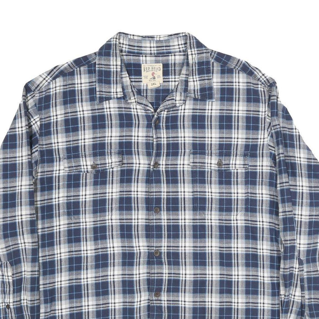 RED HEAD Mens Blue & White Check Shirt 2XL Long Sleeve Cotton Casual Workwear