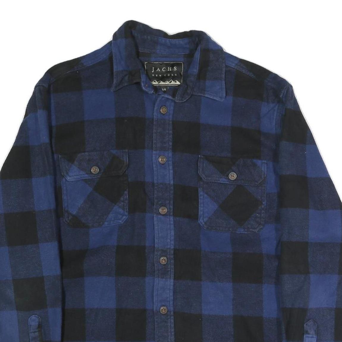 JACHS Mens Blue & Black Check Shirt L Button Pocket Casual Cotton Blend