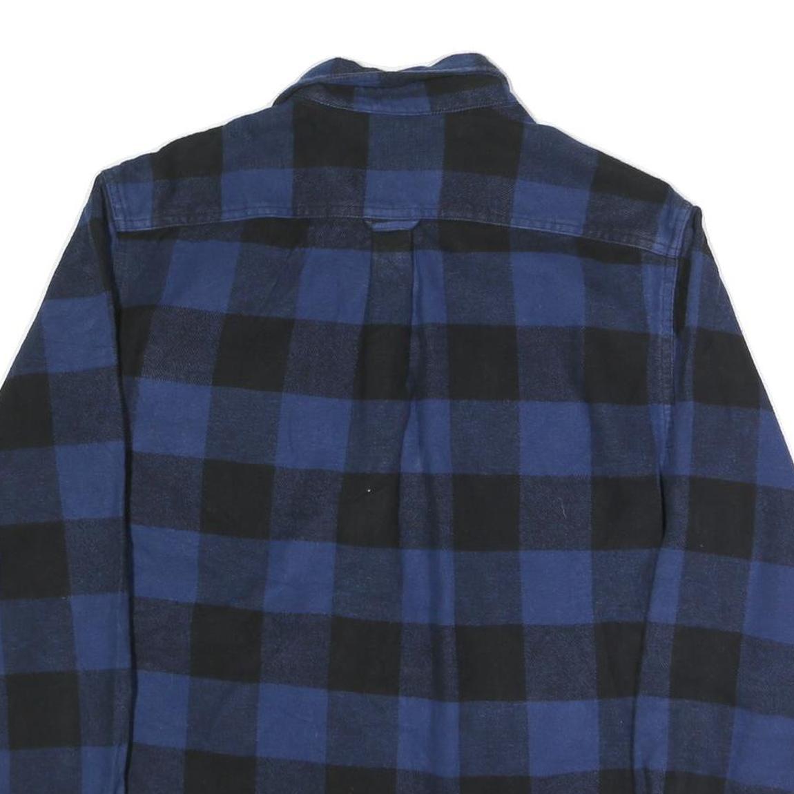 JACHS Mens Blue & Black Check Shirt L Button Pocket Casual Cotton Blend