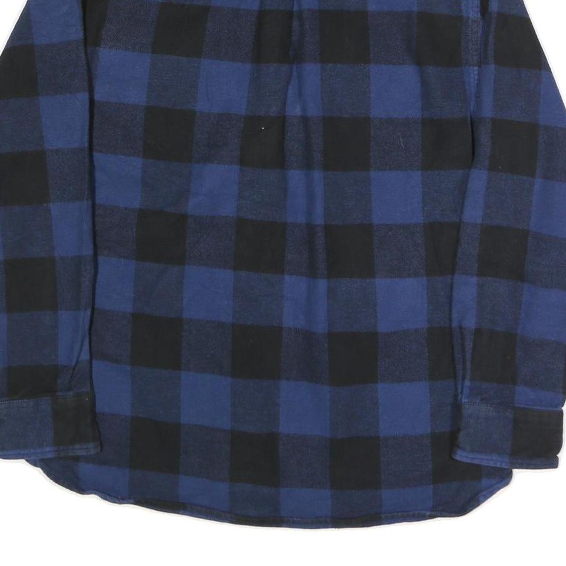 JACHS Mens Blue & Black Check Shirt L Button Pocket Casual Cotton Blend