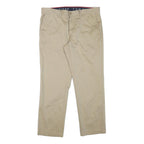 TOMMY HILFIGER Mens Cotton Blend Beige Slim Zip Trousers W35 L28 Classic Casual