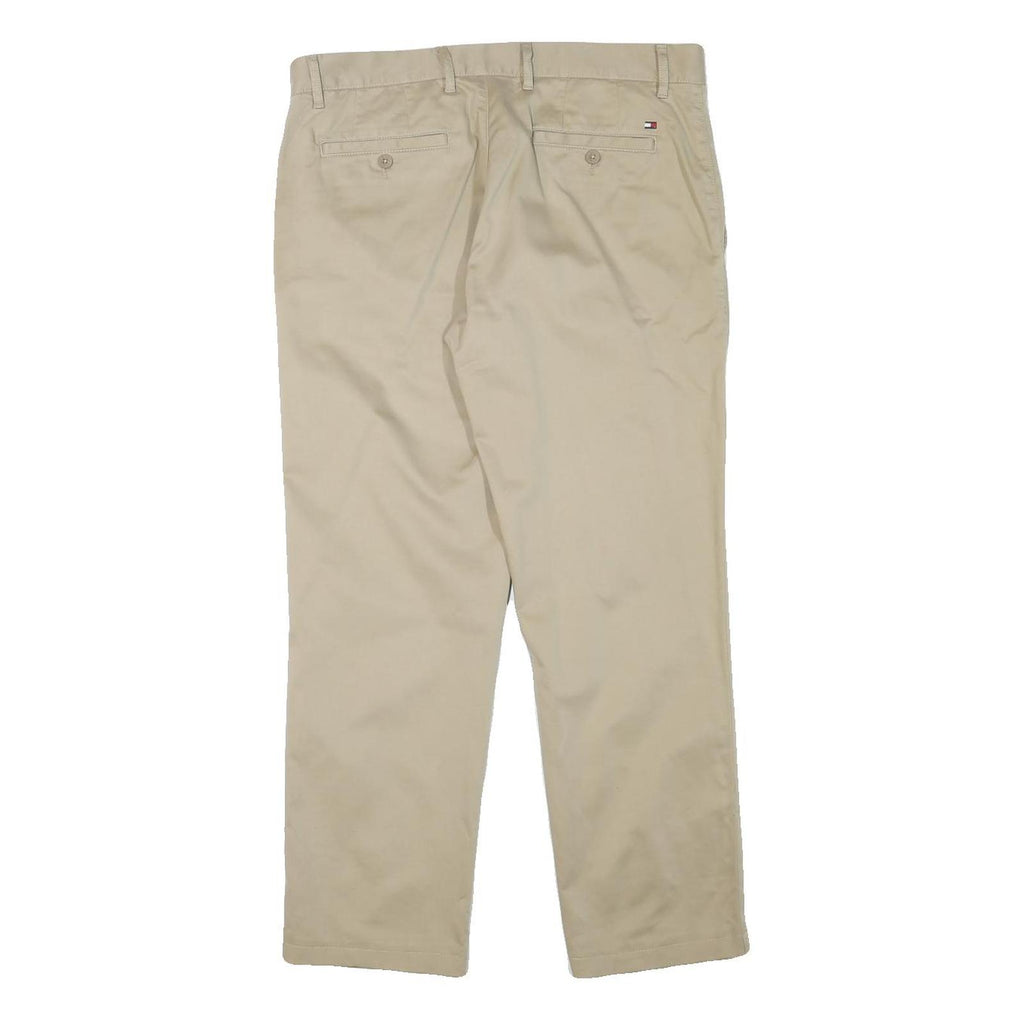 TOMMY HILFIGER Mens Cotton Blend Beige Slim Zip Trousers W35 L28 Classic Casual