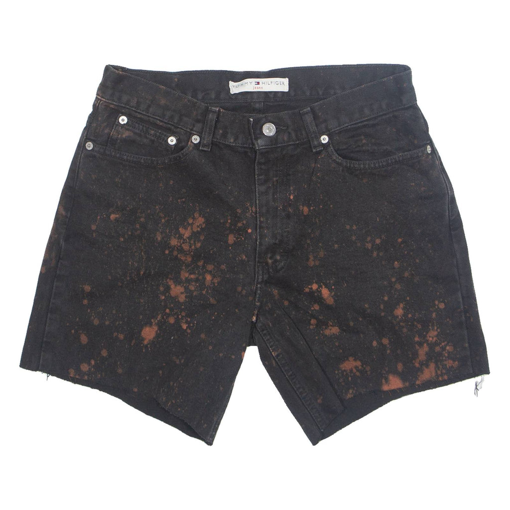 TOMMY HILFIGER Cut Off Mens Denim Shorts Black Crazy Pattern M W30