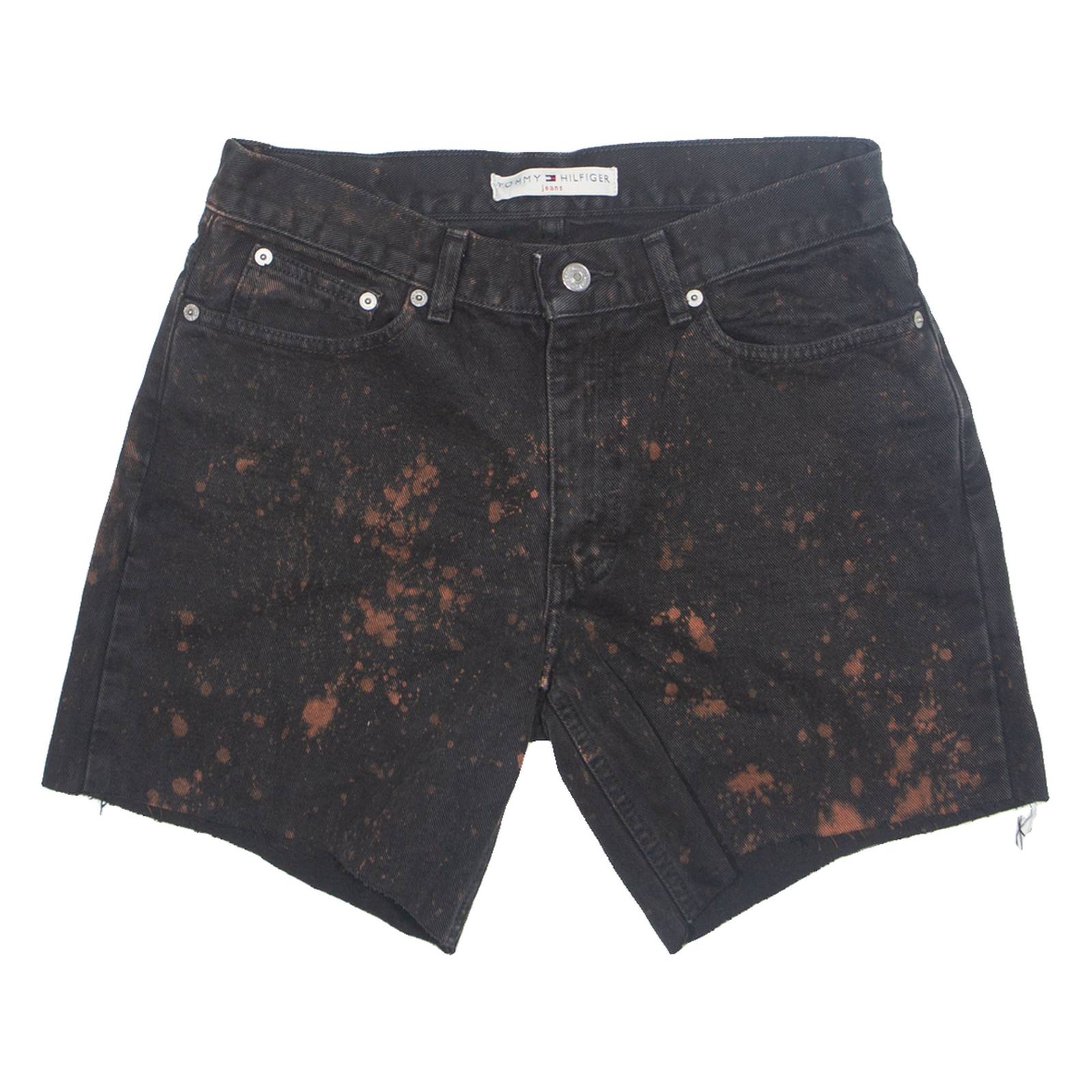 TOMMY HILFIGER Cut Off Mens Denim Shorts Black Crazy Pattern M W30