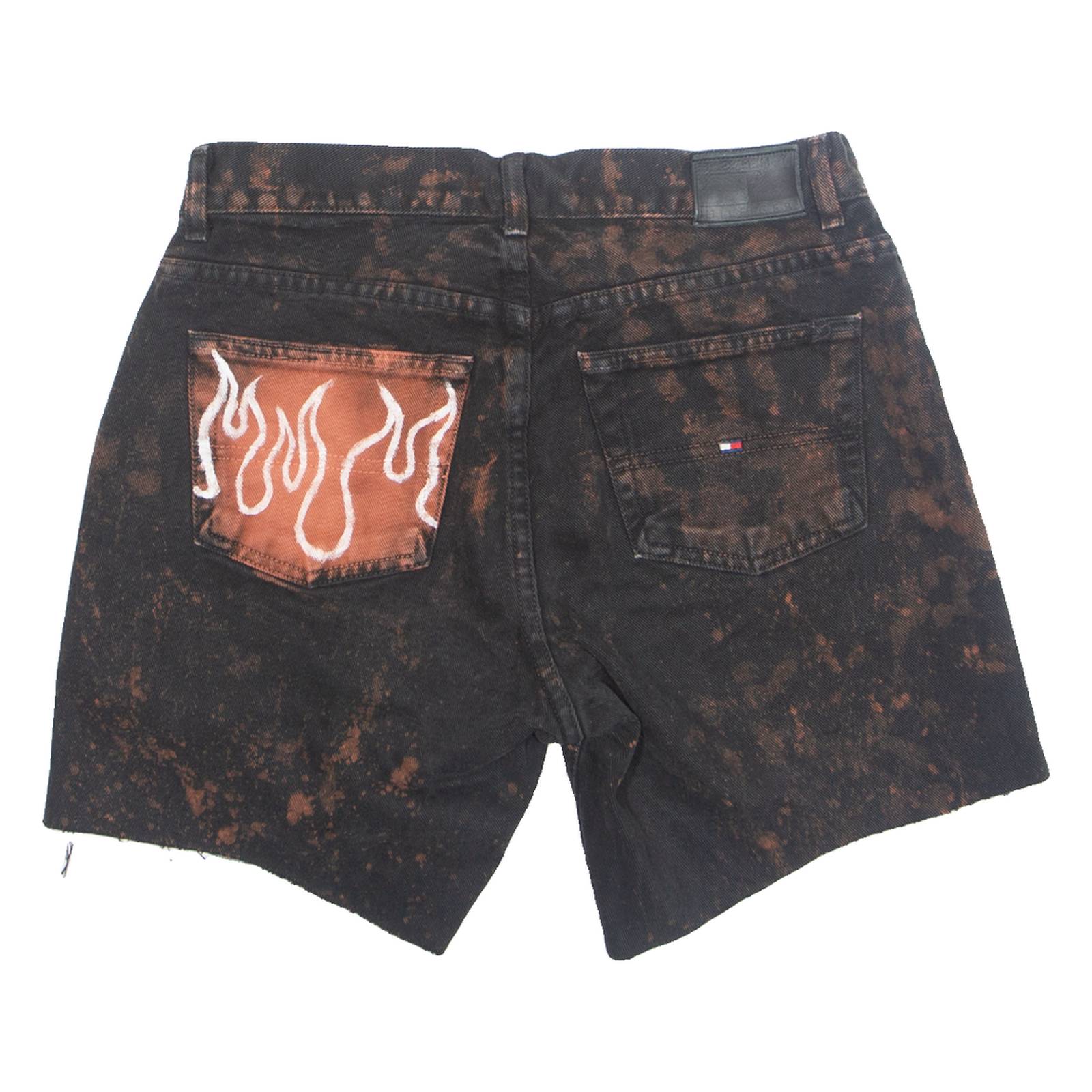TOMMY HILFIGER Cut Off Mens Denim Shorts Black Crazy Pattern M W30
